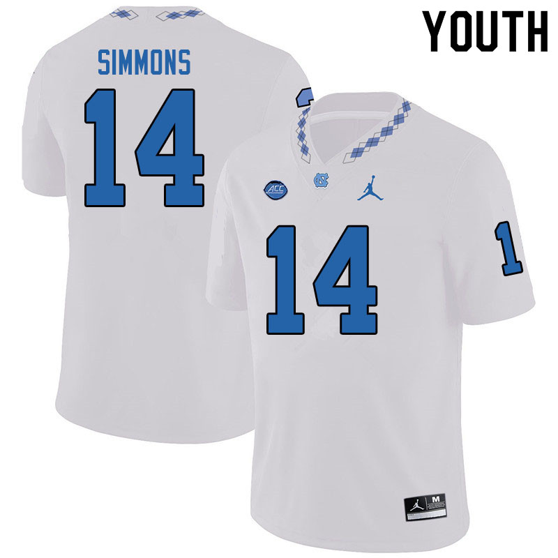 Jordan Brand Youth #14 Emery Simmons North Carolina Tar Heels College Football Jerseys Sale-White